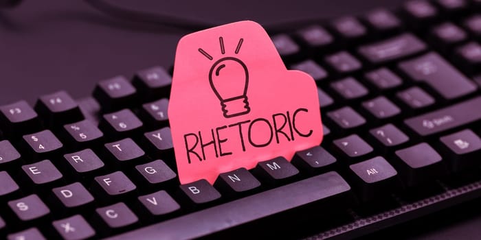 Text sign showing Rhetoric, Business showcase study of writing or speaking as mean of communication or persuasion