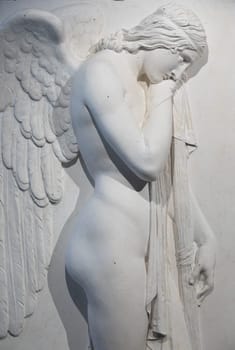 Possagno, Italy - June 2022: Funeral Angel by Antonio Canova, 1818. Ancient statue, vintage art