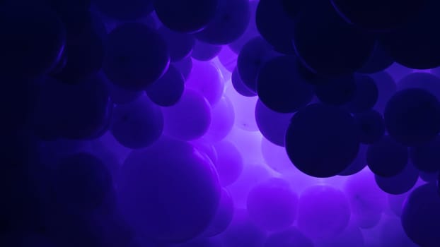 Purple background with flying balloons - clean design, 3d abstract realistic banner