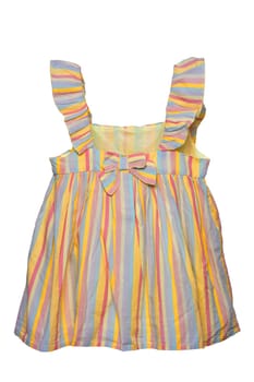 Summer dress isolated. Closeup of a colorful striped sleeveless baby girl dress isolated on a white background. Children spring fashion. Clipping path. Front view.