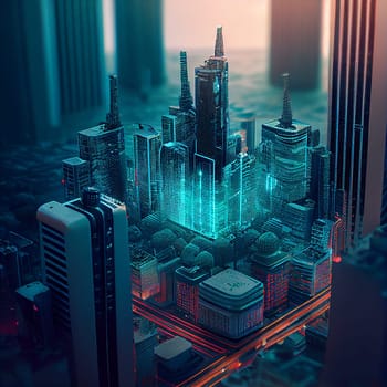 Futuristic smart city build on a circuit board, cyberspace and technology concept, generative AI