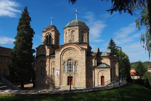 Banja Koviljaca, Serbia, Guchevo, Loznica, September 30, 2022 Rehabilitation center with sulfur and iron mineral waters. Church of the Holy Apostles Peter and Paul. It belongs to the diocese of Sabac