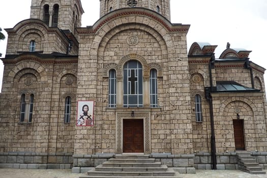 Banja Koviljaca, Serbia, Guchevo, Loznica, September 30, 2022 Rehabilitation center with sulfur and iron mineral waters. Church of the Holy Apostles Peter and Paul. It belongs to the diocese of Sabac