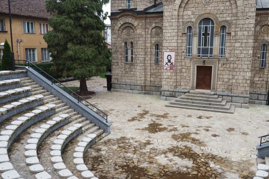 Banja Koviljaca, Serbia, Guchevo, Loznica, September 30, 2022 Rehabilitation center with sulfur and iron mineral waters. Church of the Holy Apostles Peter and Paul. It belongs to the diocese of Sabac