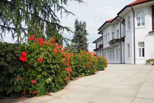 Banja Koviljaca, Serbia, Guchevo, Loznica, September 30 2022 Rehabilitation center with sulfur and iron mineral waters. Villa Herzegovina. Renovated building in Turkish style. Rehabilitation hospital