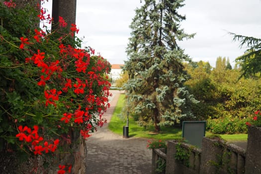 Banja Koviljaca, Serbia, Guchevo, Loznica, September 30, 2022. Rehabilitation center with sulfur and iron mineral waters. Park paths for walking. Gardening and tourism business Banja Koviljacha.