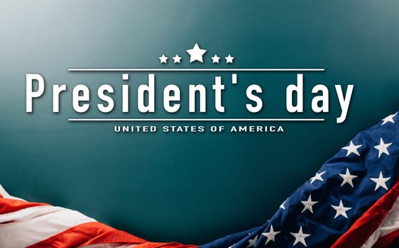 USA flag for Memorial day on abstract blue background, Banner template design of presidents day concept, above flag of United States American with copy space, Presidents Day, holiday background