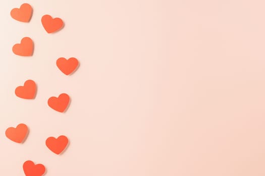 Beautiful red paper hearts shape cutting pastel pink background, Happy mother day, Symbol of love paper art elements with place for text, Happy Valentine Day concept
