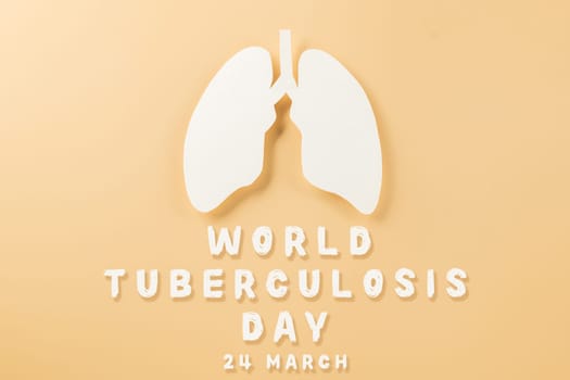 World tuberculosis day. Top view Lungs paper decorative symbol on pastel background, copy space, concept of world TB day, no tobacco, Medical and healthcare, lung cancer awareness, 24 March