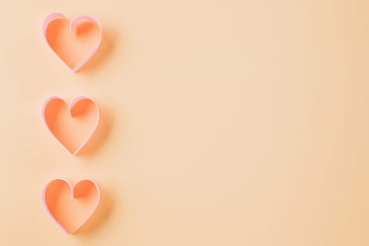 Happy Valentines Day. Top view flat lay pink ribbon heart shaped decorative symbol on pastel background, love romance concept, template banner design with copy space, Mother, Woman day