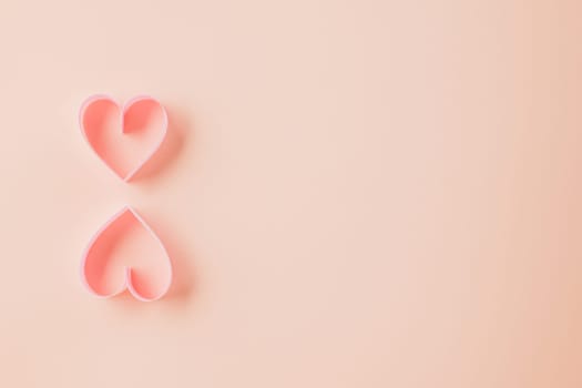 Happy Valentines Day. Flat lay pink ribbon heart shaped on pastel pink background, Festive background with copy space, Valentine's day concept