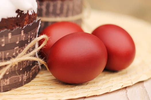Red easter eggs, painted with onion peel
