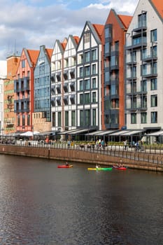 Gdansk, Poland - Sept 9, 2020: Modern architecture of the granaries island in old town of Gdansk. Poland