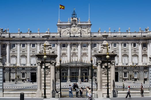 Madrid, Spain, May 2020: view on the Royal Palace facade in Madrid, Spain