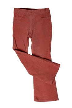 Women casual pants. Close-up of womans fashionable pink casual trousers or jersey trousers isolated on a white background. Clipping path. Jogging outfit for workout.
