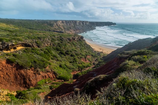 Beautiful empty beach in Algarve west coast, Portugal