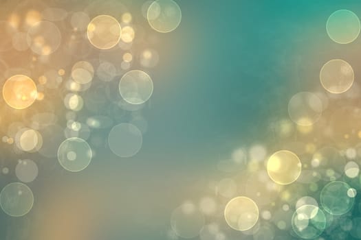 Abstract gradient light blue turquoise yellow green shiny blurred background texture with circular bokeh lights. Beautiful fresh backdrop. Space for design.