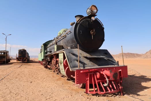 Locomotive at Hejaz Railway station, Wadi Rum, Jordan, December 2021