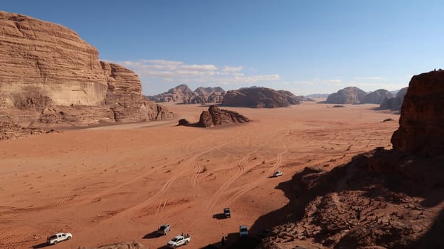 Shot from a view point in the Wadi Rum desert, Jordan 2021