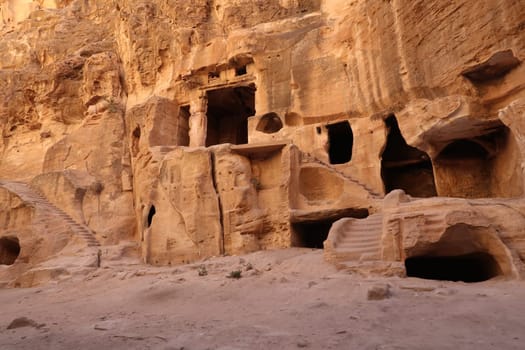 Two-storey rock structure in which the biclinium and Nabataean wall paintings can be found, Little Petra/Siq al-Barid, Jordan 2021