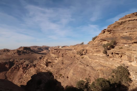 High up on the desert hiking trail from Little Petra to the Monastery, Petra, Jordan 2021