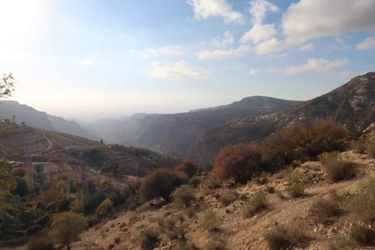 On the way to the view point overlooking Dana and the Valley of the Dana Trail, Dana, Jordan 2021