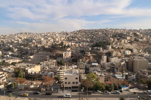Scenic view onto the skyline of Amman, view from the Citadel, Jordan 2021
