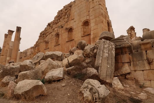 Ruins of the impressive ancient Temple of Zeus in Gerasa, Jerash, Jordan 2021