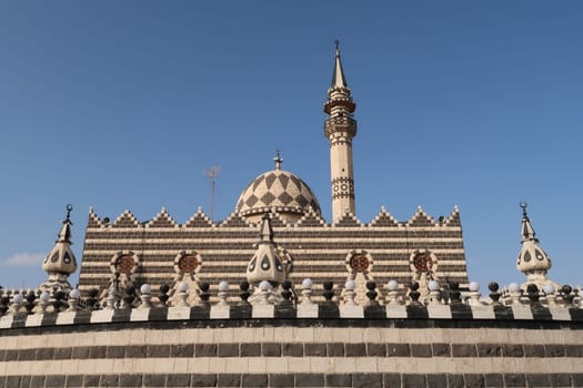 The beautiful striped Abu Darwish Mosque in Amman, Jordan 2021