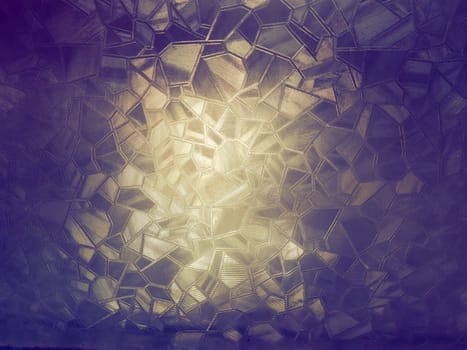 abstract image of corrugated glass on a light and dark background with light reflections. Corrugated glass, violet-yellow image. Abstract pattern on the surface of a window. Protective opaque film.