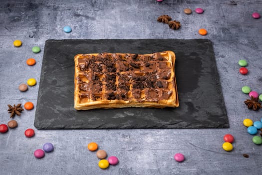 Plate of dessert chocolate waffle sweet dessert