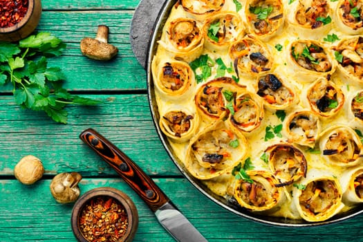 Vegetables baked with cheese in pita bread. Casserole