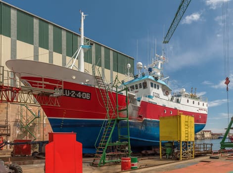 Ship for repair in a shipyard, Burela, Galicia, Spain