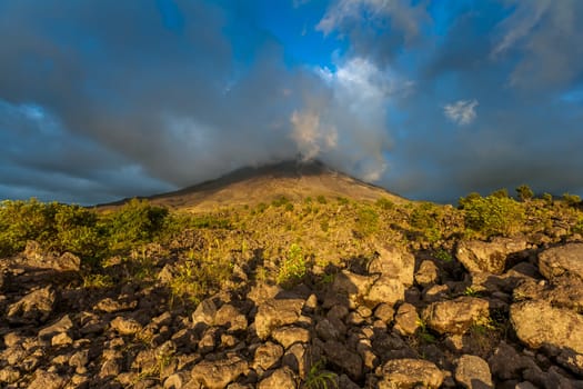 Clouds over the volcanic mountain in Costa Rica