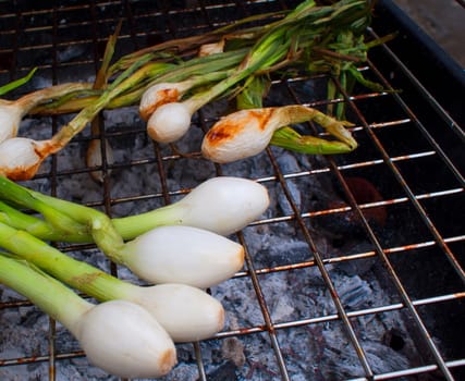 Photograph of some onion on a hot grill