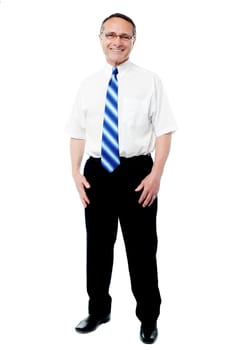 Full length of business executive over white
