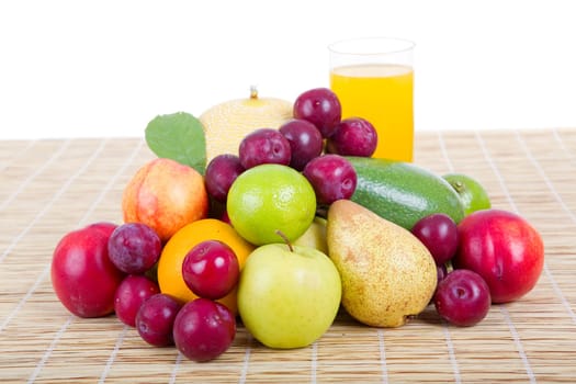 fruits and juice isolated on white background