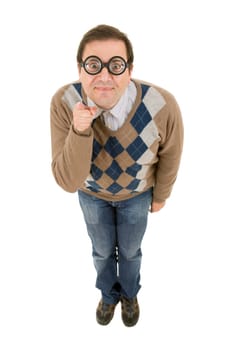 geek teacher full length pointing, isolated