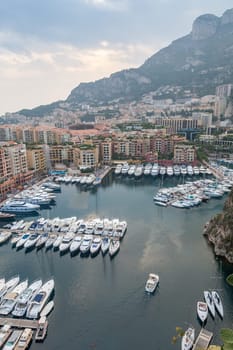 Aerial View on Fontvieille and Monaco Harbor with Luxury Yachts, French Riviera