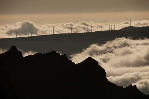 Mountains of Madeira island above the clouds at Pico do Areeiro and Ruivo