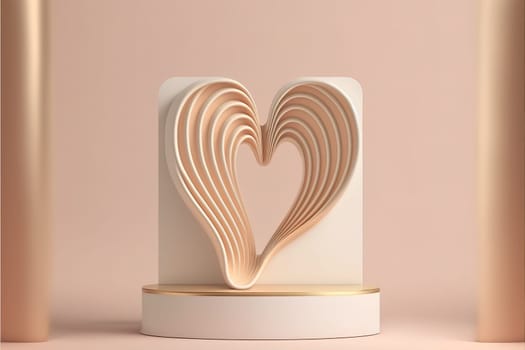 3D pastel pink podium display with heart shape decoration. Powder Pink studio product promotion background.