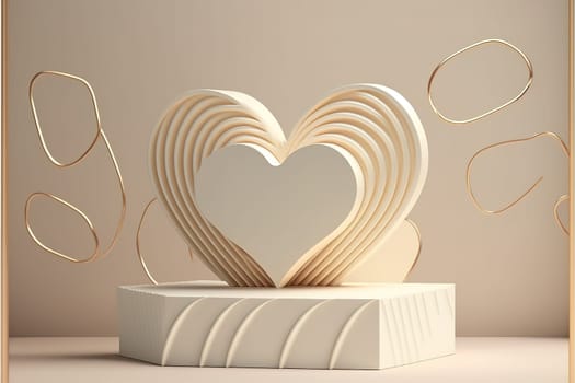3D podium, display, heart line art background.