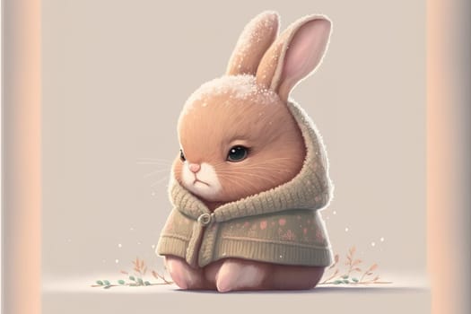 A cute, little, baby rabbit in warm winter clothes, symbol of love.