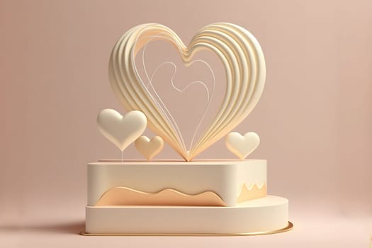 3D podium, display, heart line art background.