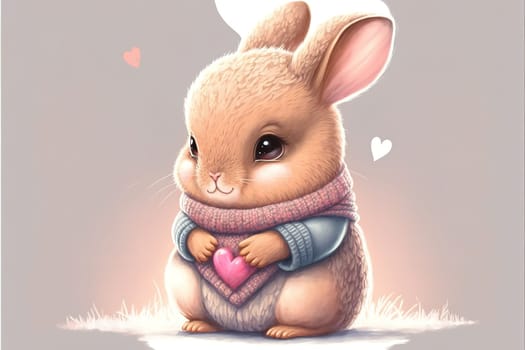 A cute, little, baby rabbit in warm winter clothes, symbol of love.
