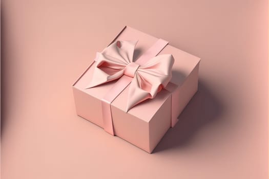 Blank open gift box or present box with pink ribbon bow isolated on pink pastel color background.