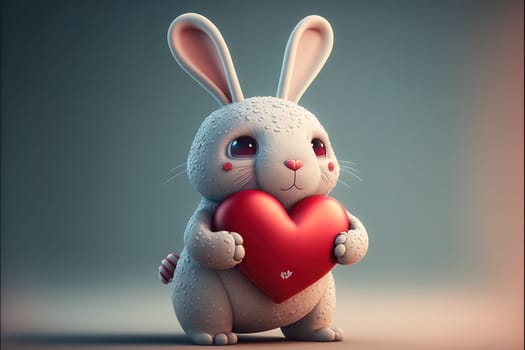 Cute bunny with heart, Rabbit with love symbols for Valentine's day, Cartoon character bunny.