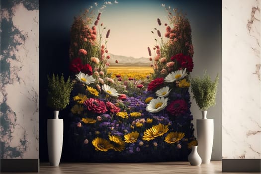 Natural podium backdrop with dreamy flower field.