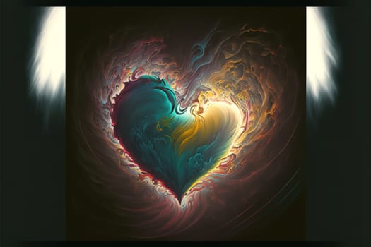 Ethereal, spiritual heart with colourful energy swirling over it's surface.