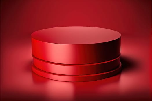 Red podium 3d illustration. Vectorial round podium, pedestal or platform, background for the presentation of cosmetic products.